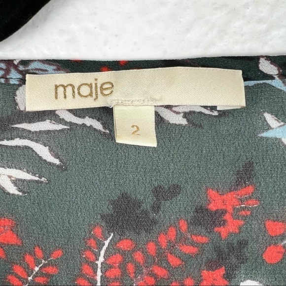 MAJE PARIS Lo Fleur Crepe Georgette Top,
Green Floral Sheer Smocked Blouse, 2 - Picture 6 of 8